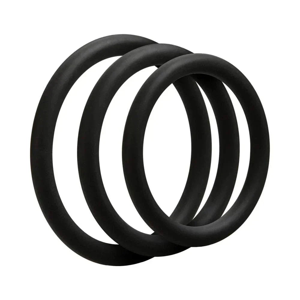Thin black 3 C-Ring set for enhanced pleasure and performance.