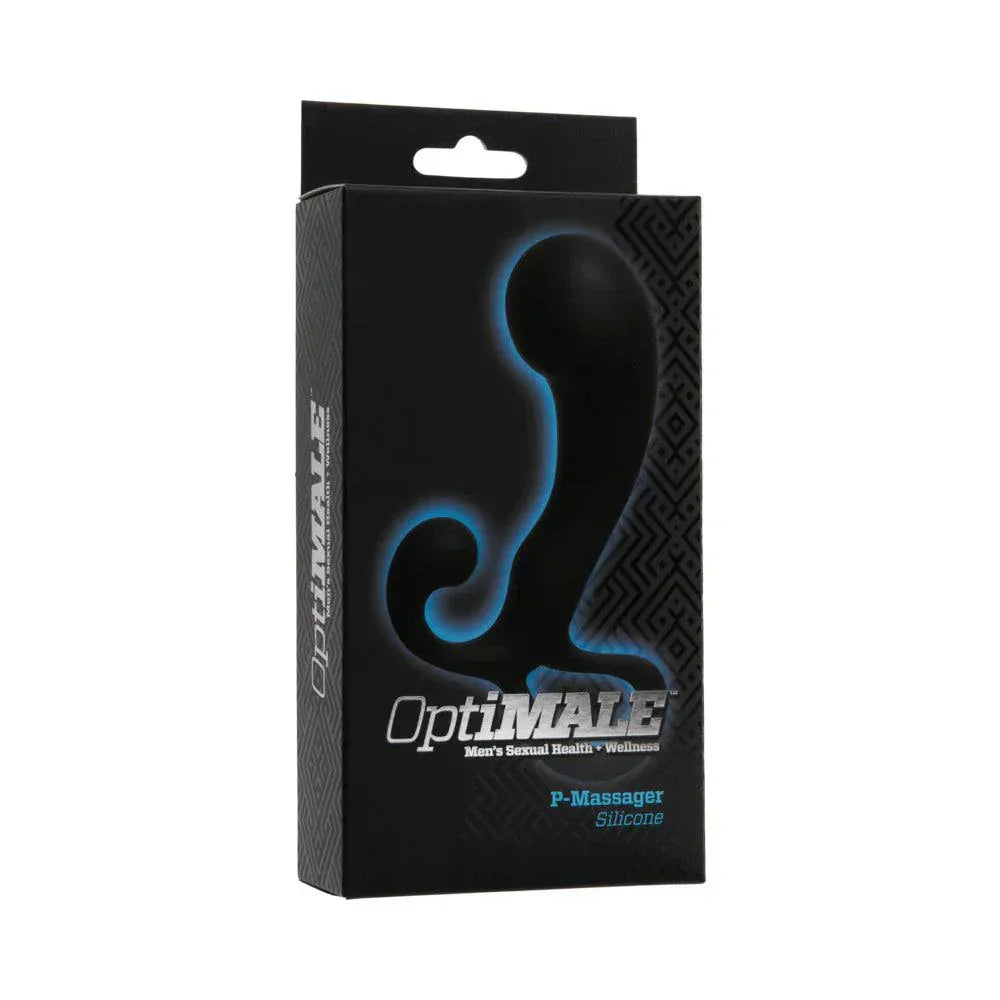 OptiMALE P-Massager black prostate stimulator made of body-safe silicone with ergonomic design and pull ring for easy use