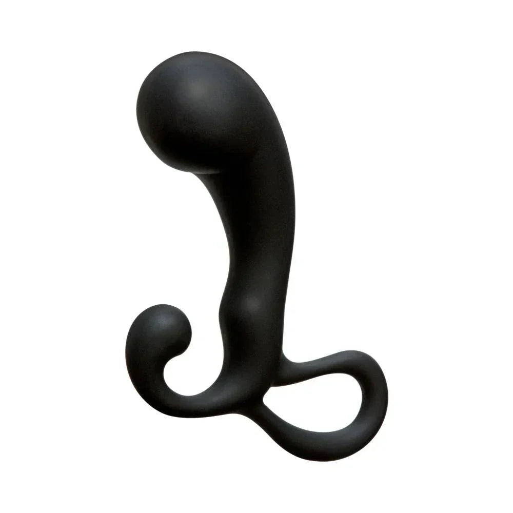 Black OptiMALE P-Massager prostate and perineal stimulator with flexible silicone and pull ring base