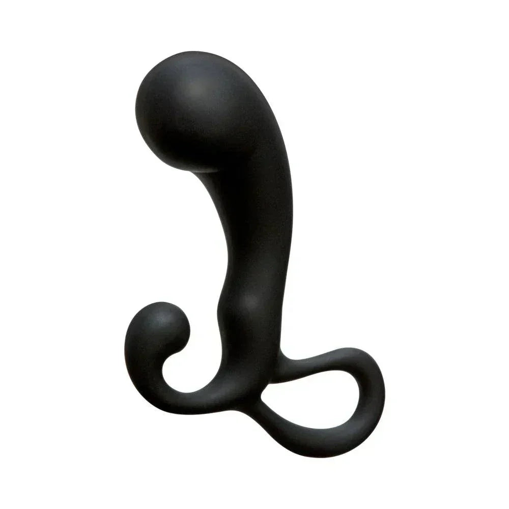 OptiMALE P-Massager black prostate stimulator made of flexible silicone with ergonomic design and pull ring for easy use