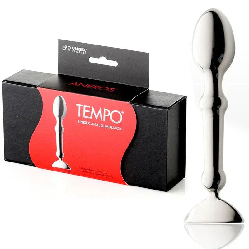 Aneros Tempo Stainless Steel Unisex Anal Stimulator with packaging, luxury anal toy for pleasure.