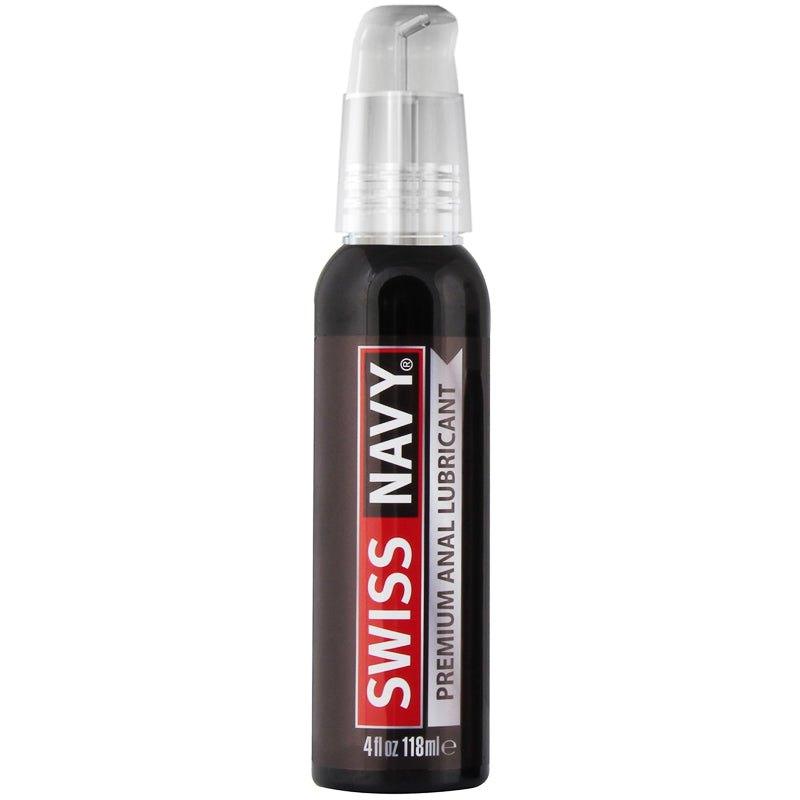 Swiss Navy Premium Silicone Anal Lubricant bottle with sleek design and clear cap.