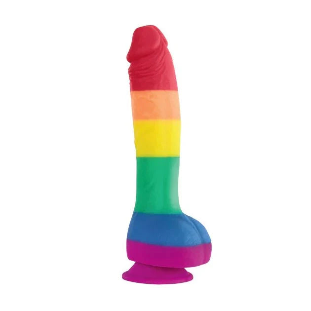 Realistic rainbow-colored dildo with suction cup, 10 in. long, 8 in. insertable, Colours Pride Edition.