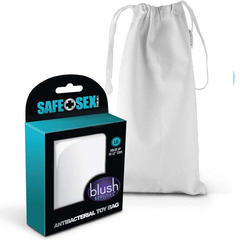 Blush Safe Sex Antibacterial Toy Bag Set with white drawstring pouch for hygienic adult toy storage