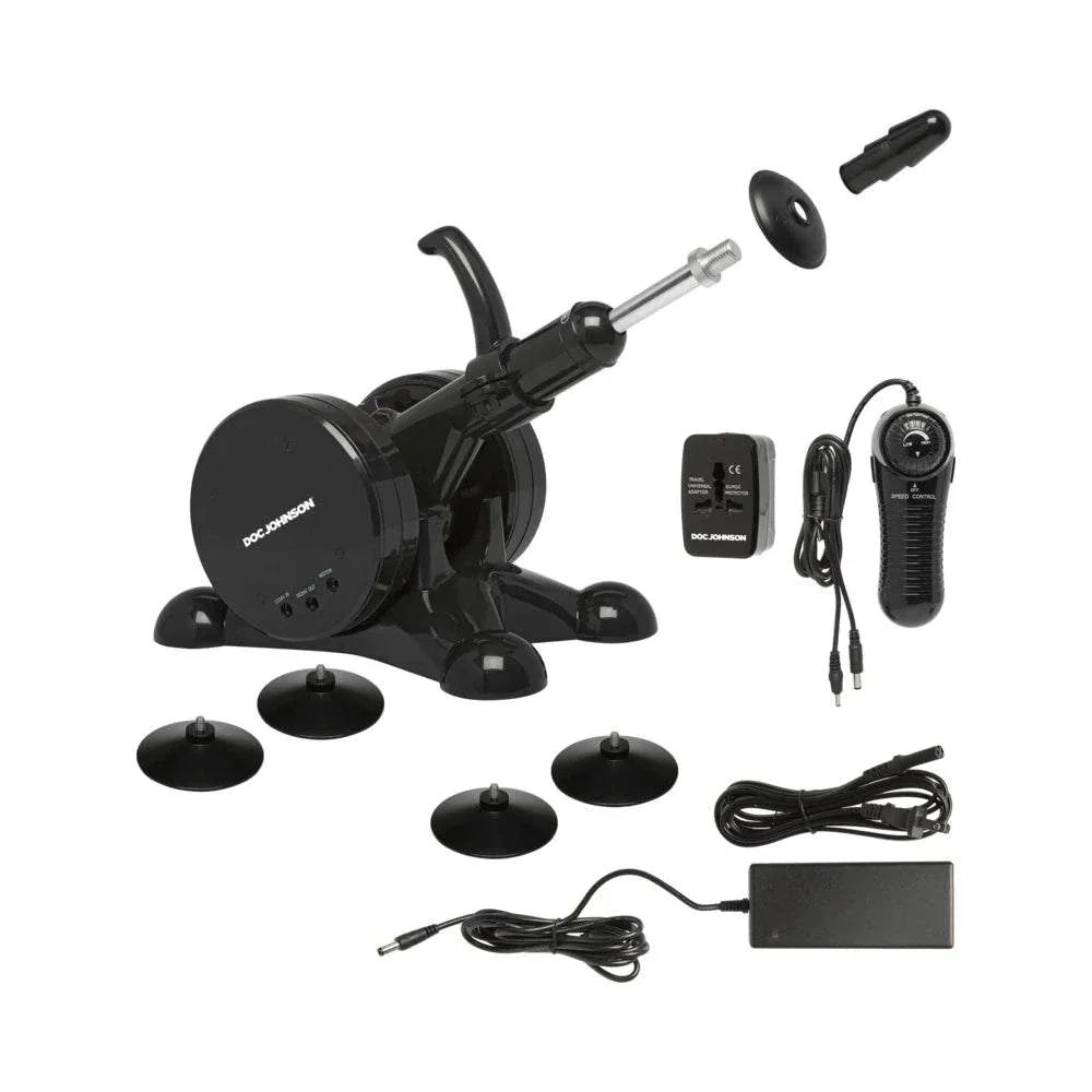 Vac-U-Lock Fucking Machine with accessories and controller, featuring adjustable settings for customizable pleasure.