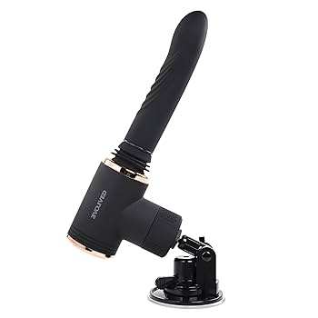 Evolved Too Hot To Handle black rechargeable silicone thrusting sex machine with adjustable suction mount and rose-gold accents