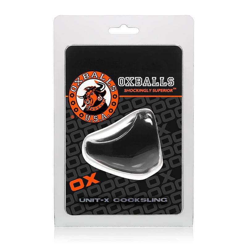 OxBalls Unit-X Cocksling in packaging, sleek black design for enhanced pleasure and performance.