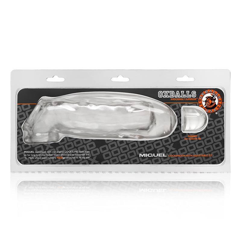 OxBalls Miguel Cocksheath clear silicone cock ring with adjustable fit in retail packaging