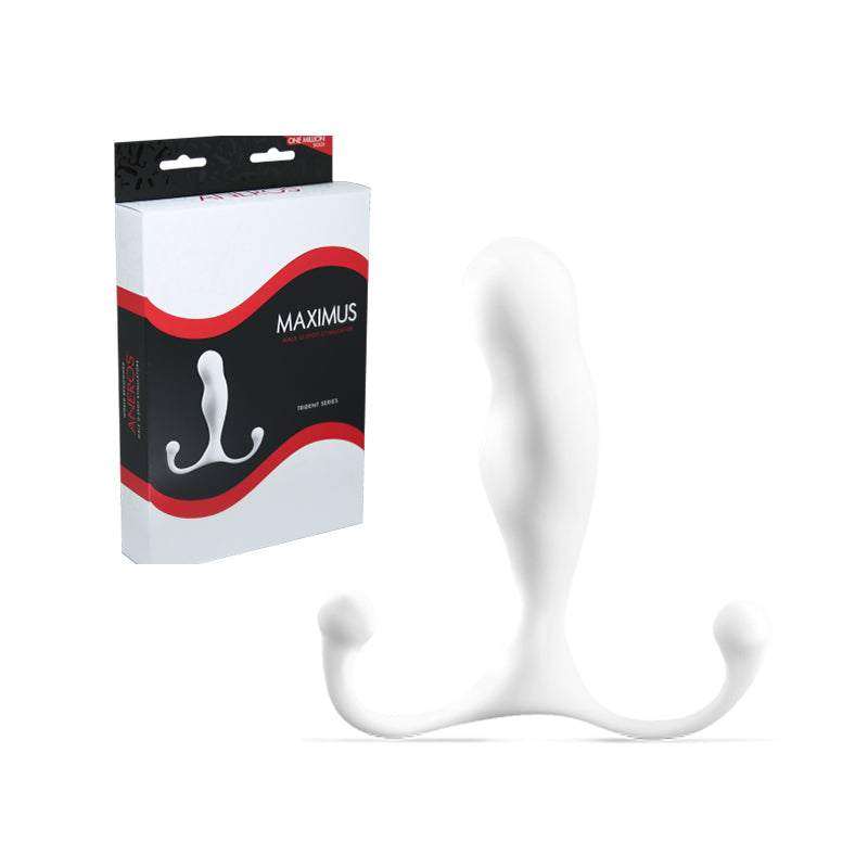 Aneros Trident Series Maximus prostate stimulator with ergonomic curved design and packaging box