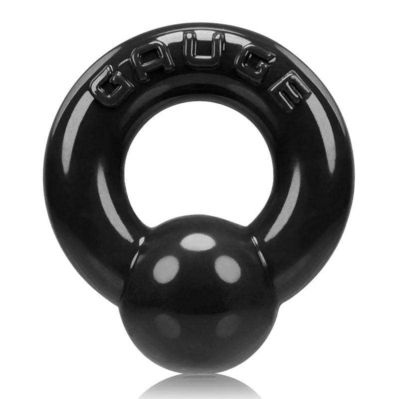 OxBalls Gauge Cockring - Black, sleek cockring with raised ribs for enhanced stimulation and performance.