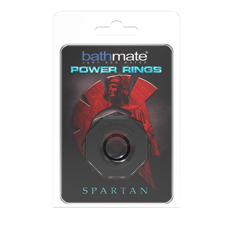 Bathmate Power Rings premium silicone cock ring in black with Spartan design packaging for enhanced sexual performance and pleasure