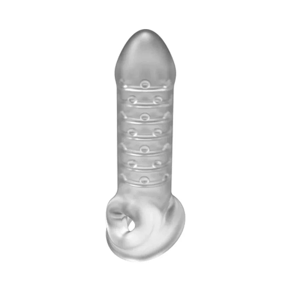 OptiMALE Extender with Ball Strap Thin Frost made of soft stretchy ULTRASKYN material with ribbed interior for enhanced stimulation and secure fit