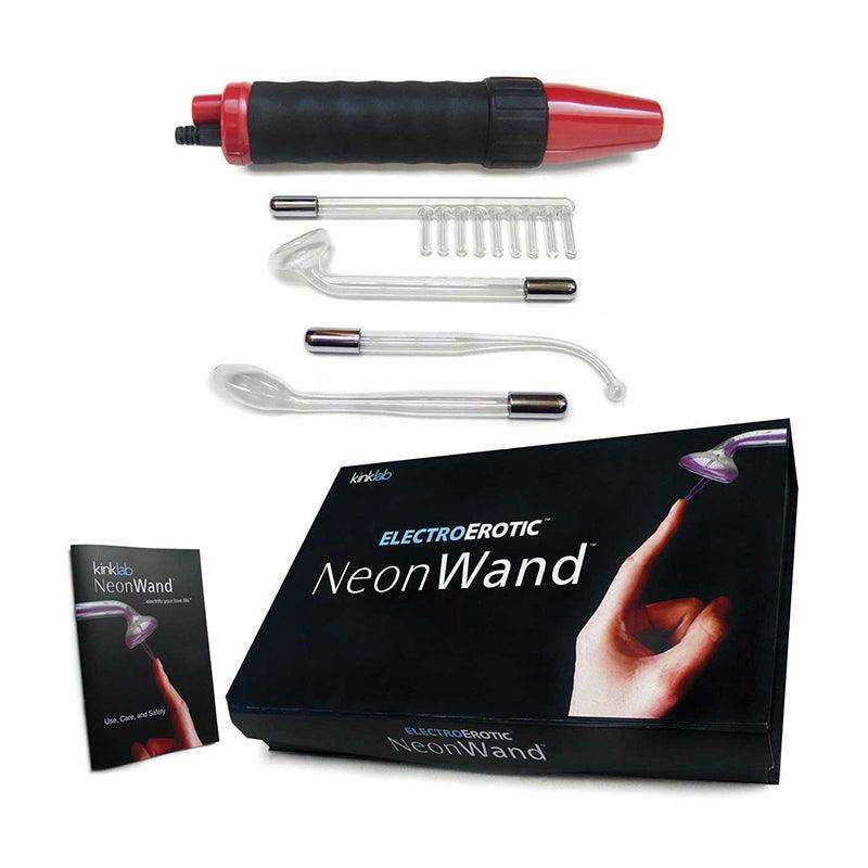 KinkLab Neon Wand electrostimulation device with electrode set and packaging.
