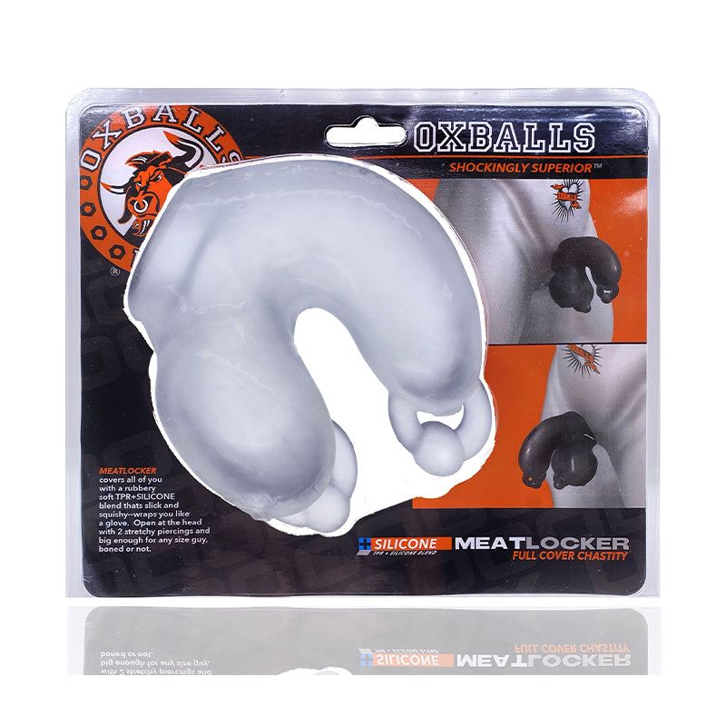 Oxballs Meatlocker full cover silicone chastity device in packaging with ice lock mechanism for BDSM play