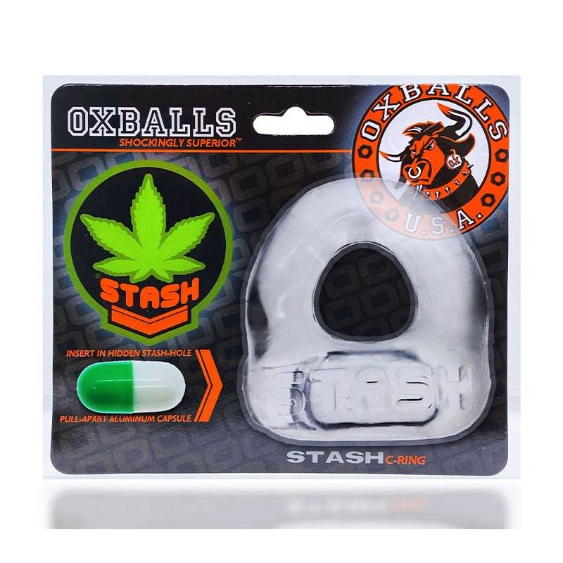Oxballs Stash Cockring with Aluminum Capsule Insert in packaging, designed for discretion and enhanced performance.