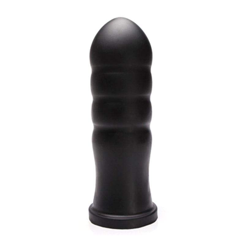Tantus Meat Wave XL Anal Stretcher black silicone with tapered wave texture and flared base for safe, comfortable anal play