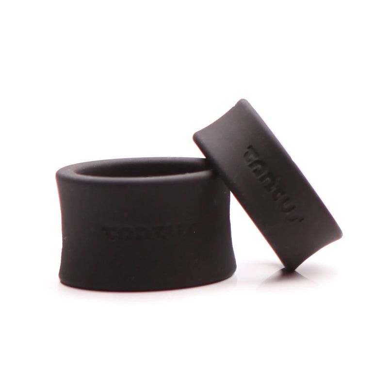 Tantus Premium Silicone Ball Stretcher Kit, featuring two black stretchers for customized fit and comfort.
