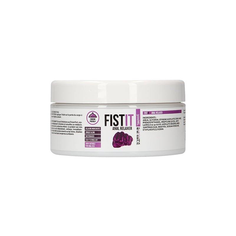 Fist It Anal Relaxer water-based lubricant in white container for enhanced anal play and muscle relaxation