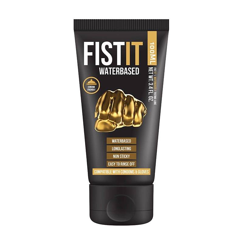 Fist It Water-Based Fisting Lube in black bottle, premium lubricant for fisting, non-sticky and safe for sex toys.