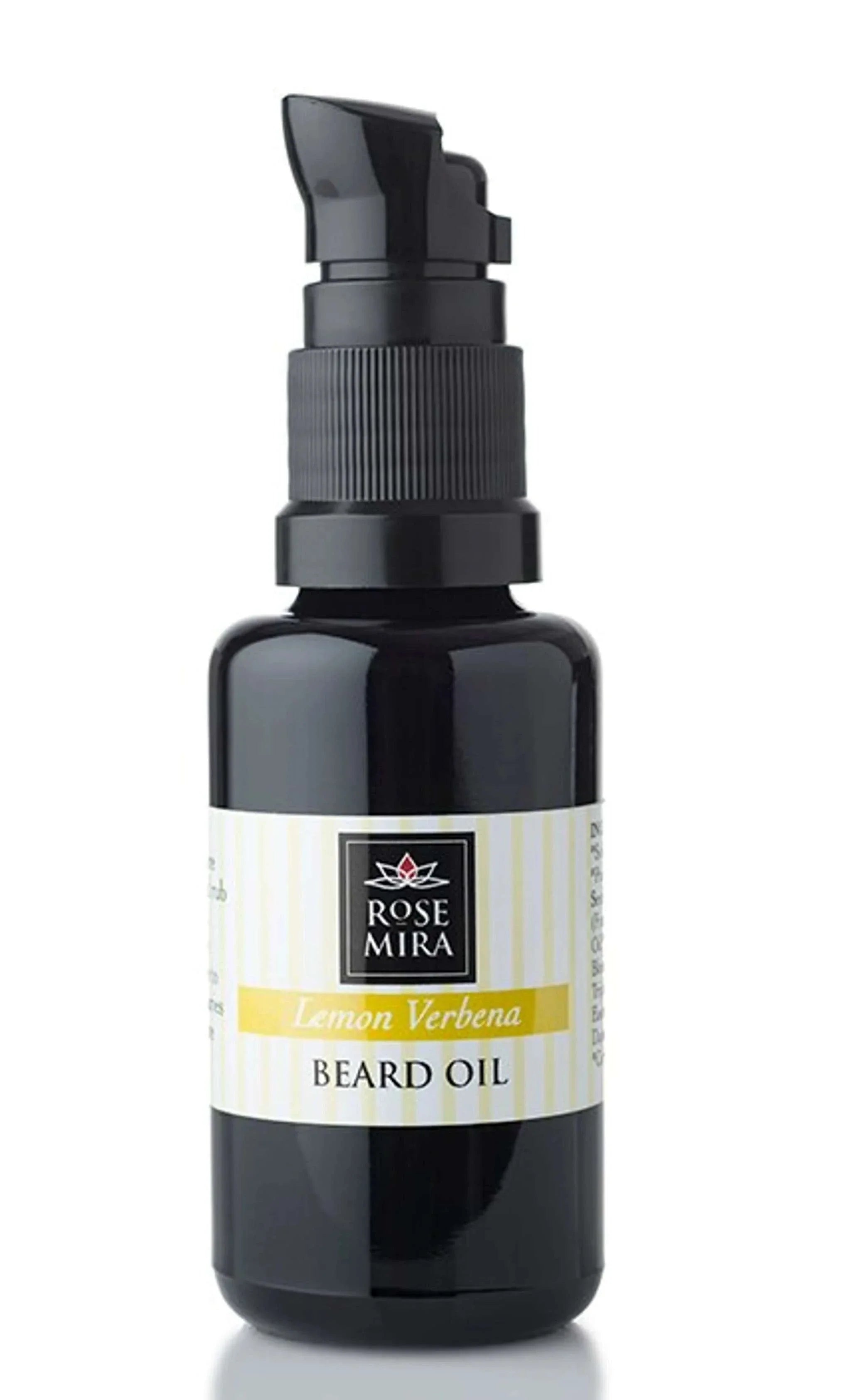 Beard Oil Lemon Verbena in 0.5oz black pump bottle for softening and nourishing beard