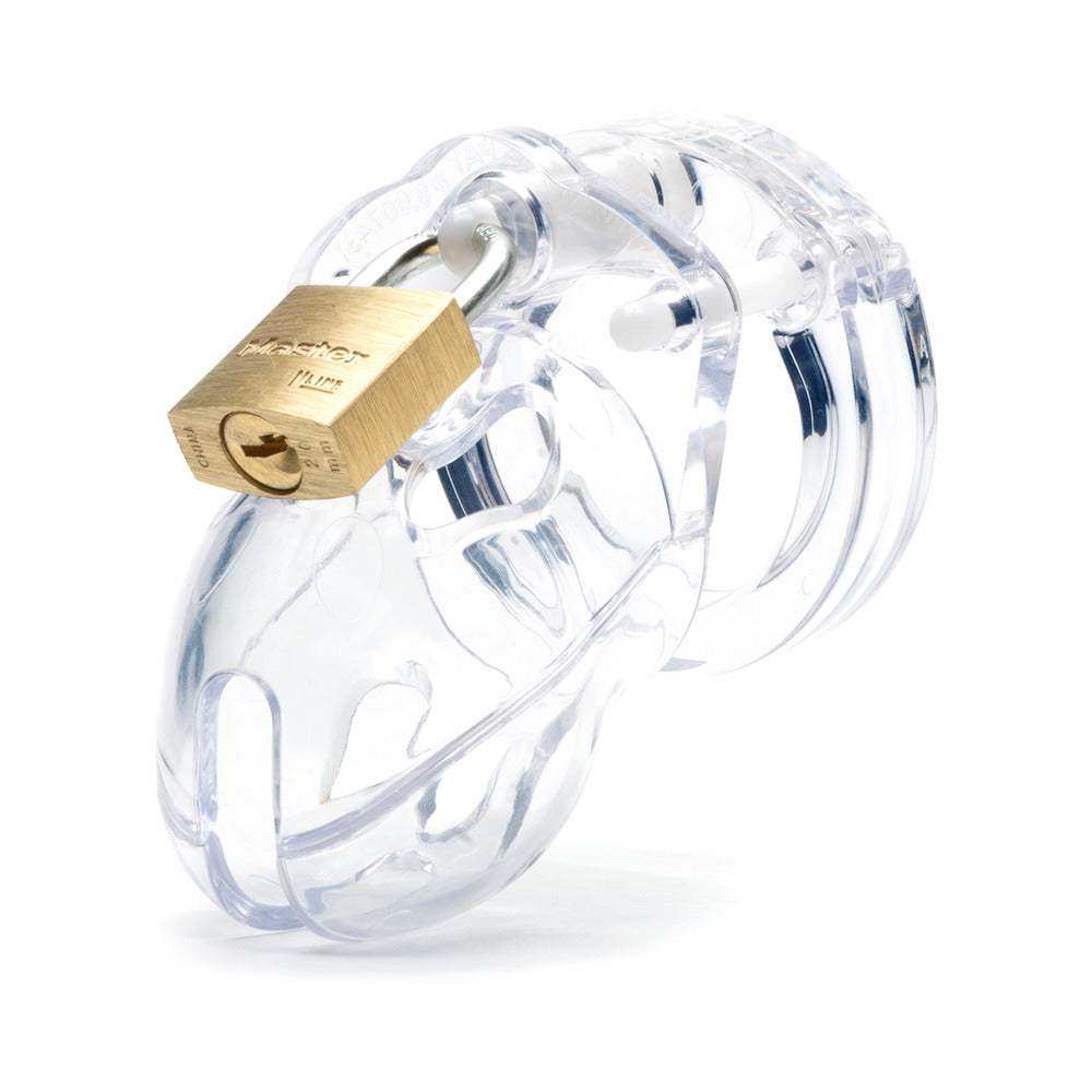 Mr. Stubb Ultimate Male Chastity Device clear plastic with brass lock for secure BDSM play