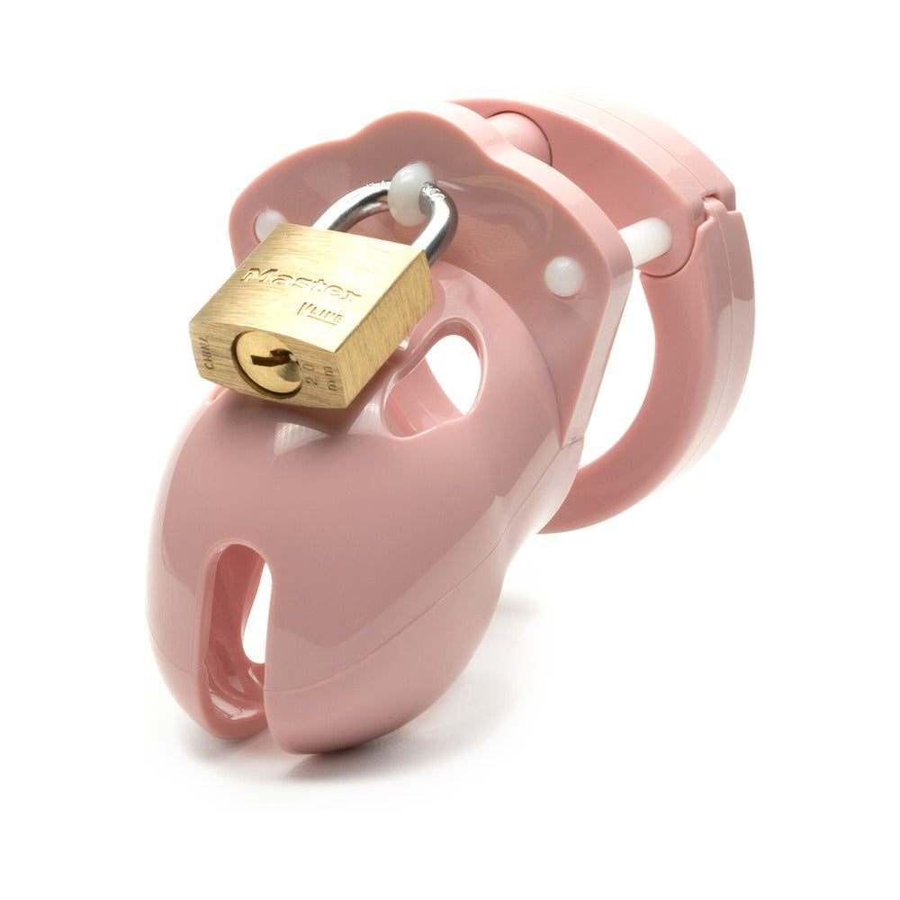 Mr. Stubb Ultimate Male Chastity Device in pink with secure brass lock for BDSM play and chastity control
