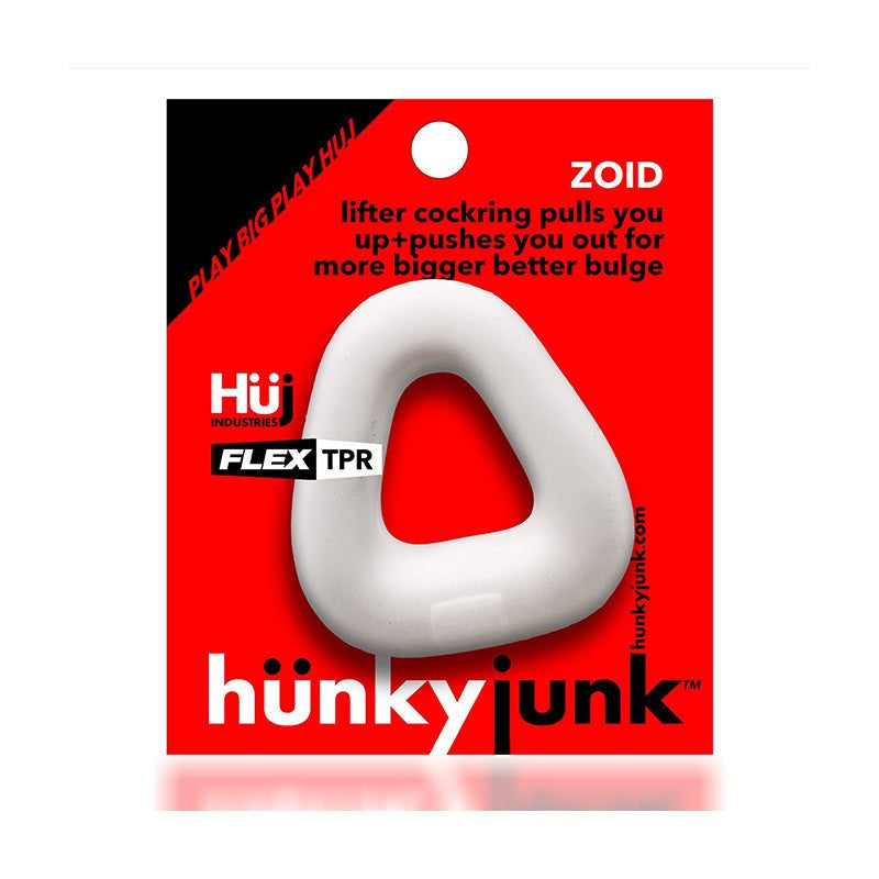 Hunkyjunk Zoid Trapezoid Lifter Cockring in packaging, enhancing intimate experiences with ergonomic design.