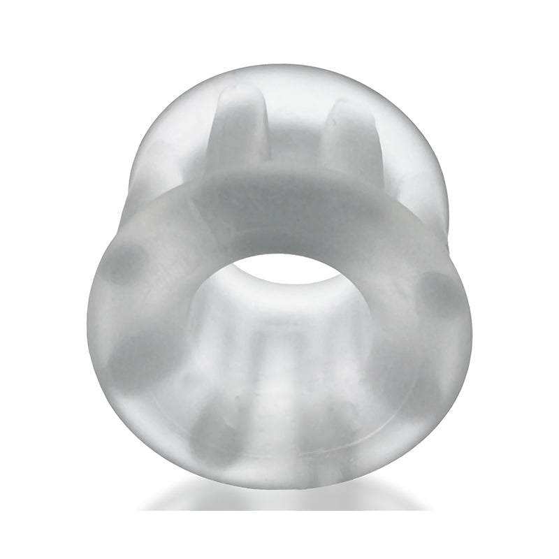 Clear Hunkyjunk Gyroball Ballstretcher, sleek design, stretchy material for comfort and enhanced pleasure.