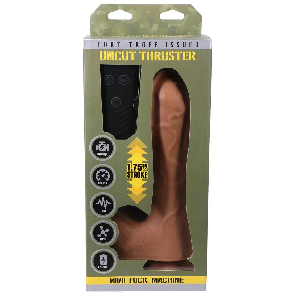 Fort Troff Uncut Thruster rechargeable remote-controlled silicone thrusting dildo in tan with 1.75 inch stroke and suction cup base.