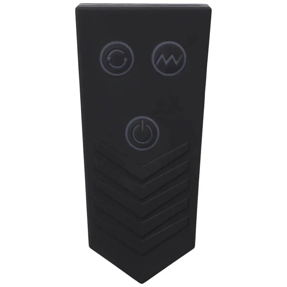 Black remote control with three buttons for Fort Troff Piston Thruster mini fuck machine.