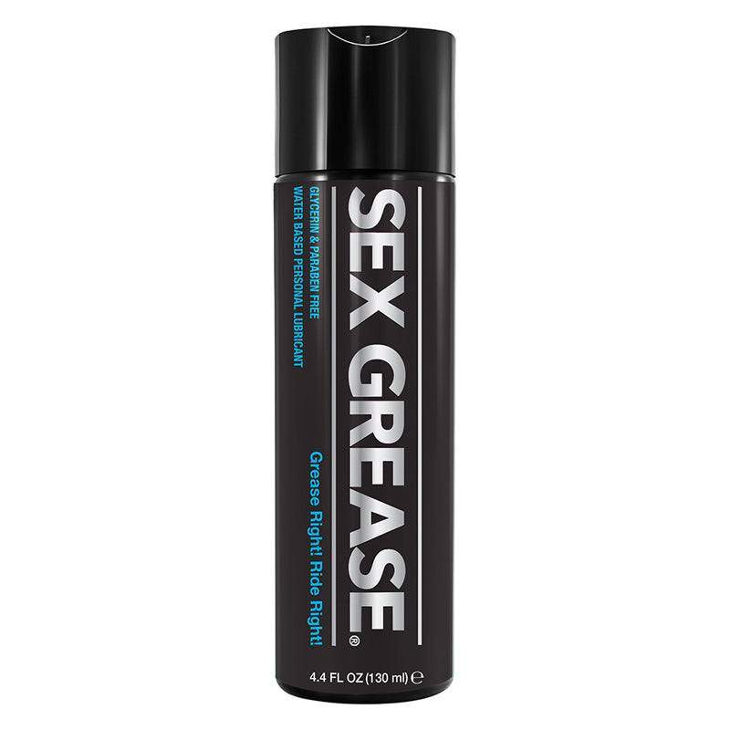 Sex Grease Water Based Lubricant bottle, 4.4 fl oz, with pump dispenser for easy application.
