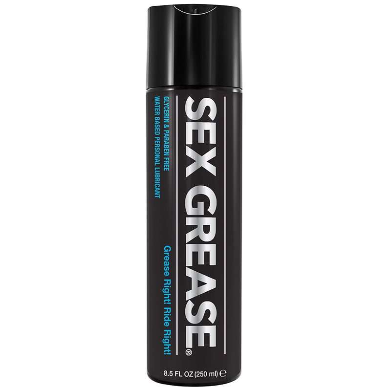 Sex Grease water based lubricant in a black 250ml pump bottle for smooth and safe intimate use