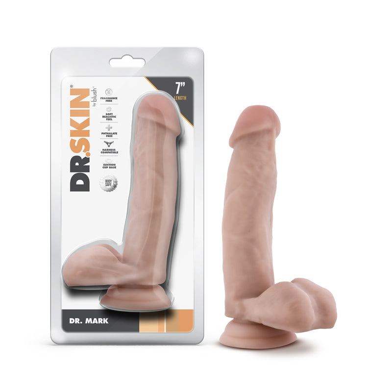 Dr. Skin Dr. Mark Realistic 7-inch suction dildo with lifelike texture and balls, body-safe TPE material.