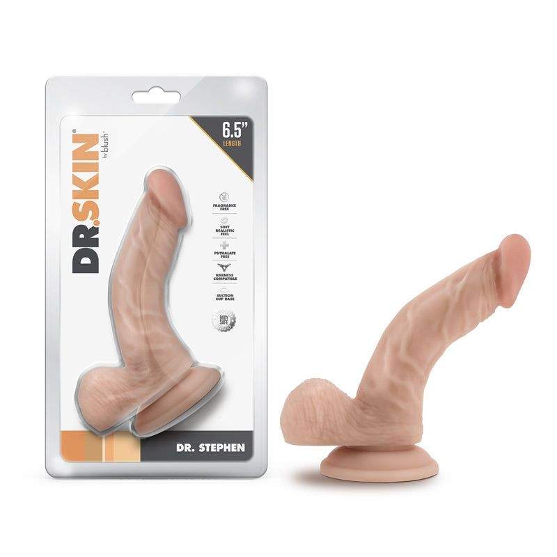 Dr. Skin Dr. Stephen 6.5-inch realistic suction dildo with veined shaft and balls, body-safe PVC.