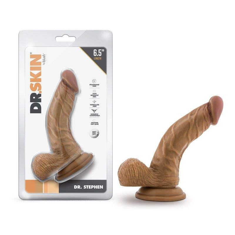 Dr. Skin Dr. Stephen 6.5-inch realistic brown suction dildo with textured shaft and balls, body-safe PVC.