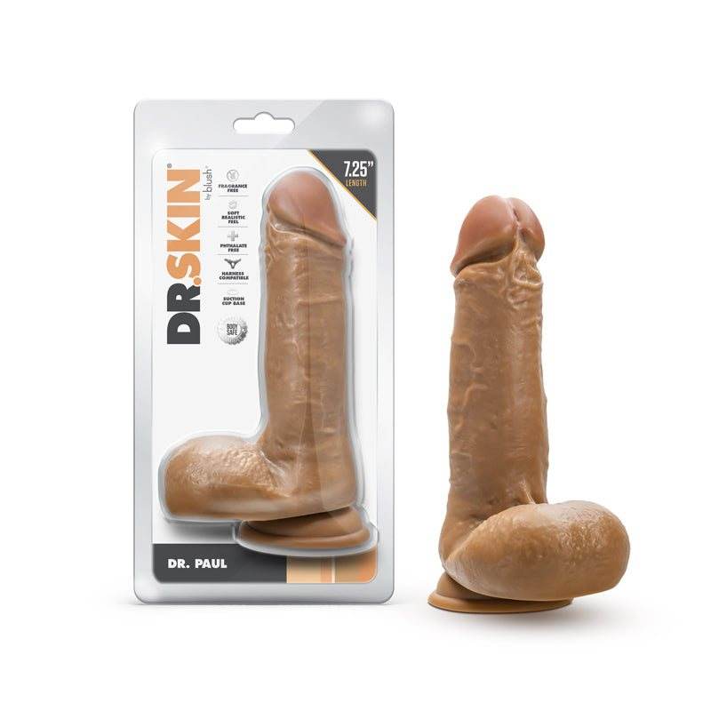 Dr. Skin Dr. Paul realistic 7.25-inch dildo with balls and suction cup base in flesh tone