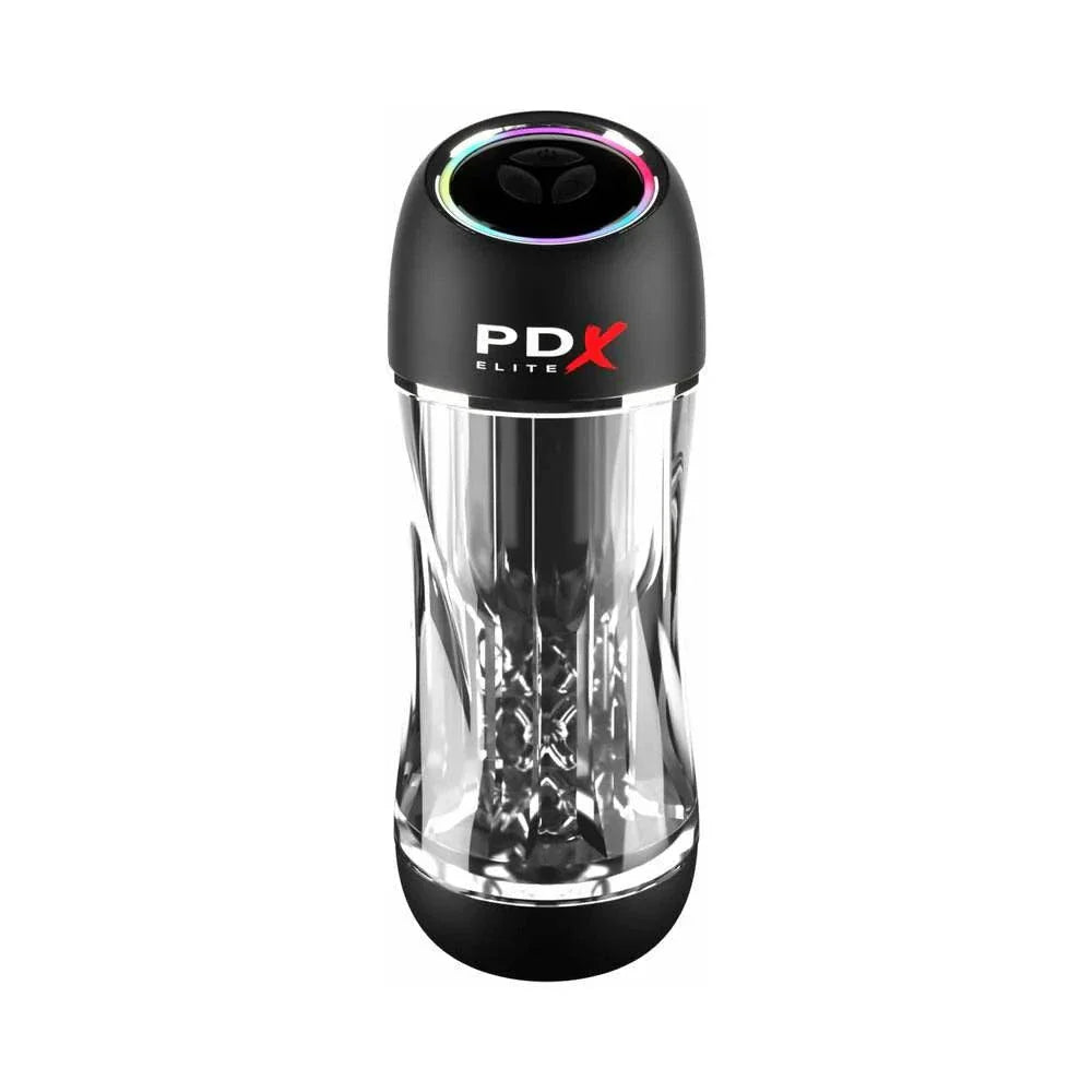 PDX Elite ViewTube Pro with clear sleeve and black top for suction and vibration stimulation.