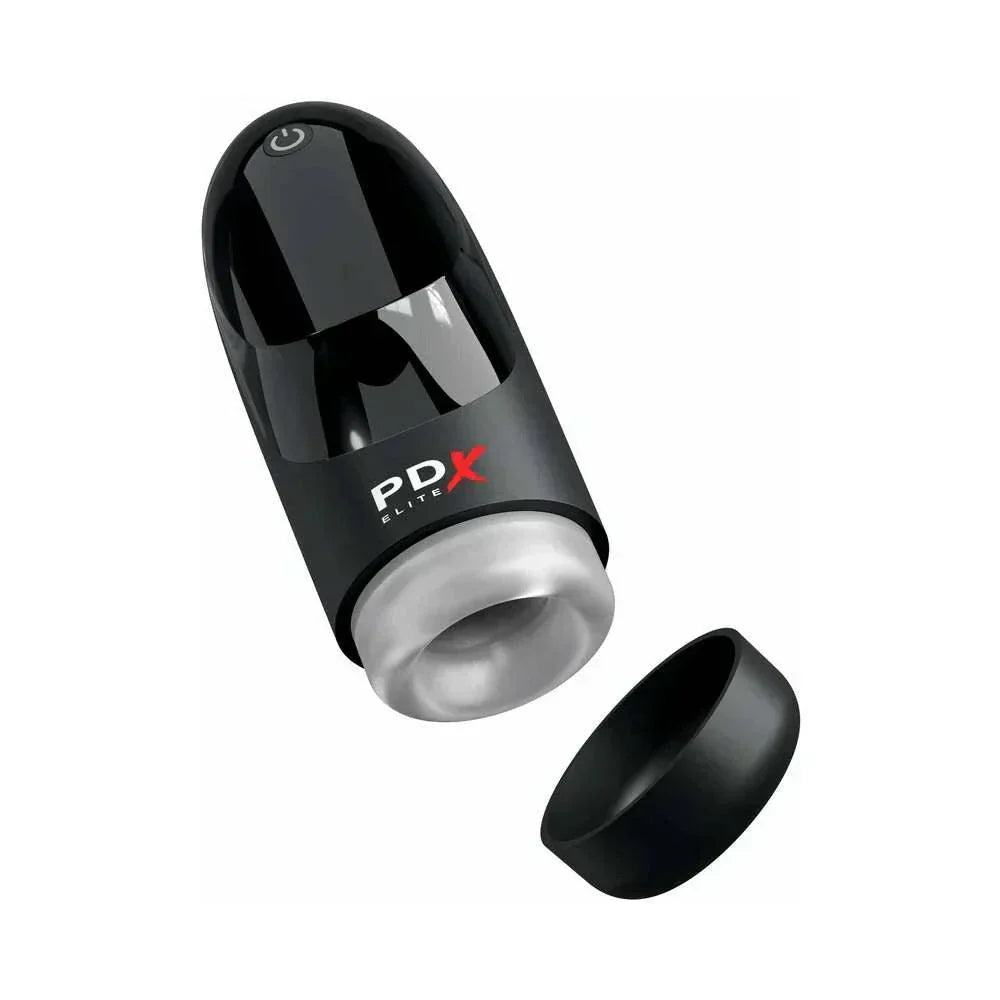 PDX Elite Hydrogasm Frosted/Black vibrating male pleasure device with soft interior sleeve and USB rechargeable design
