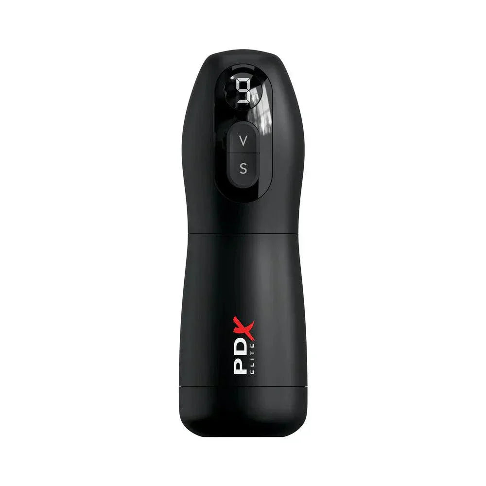 PDX Elite Suck-O-Matic Frosted/Black device with LED display, advanced suction, and vibration modes.