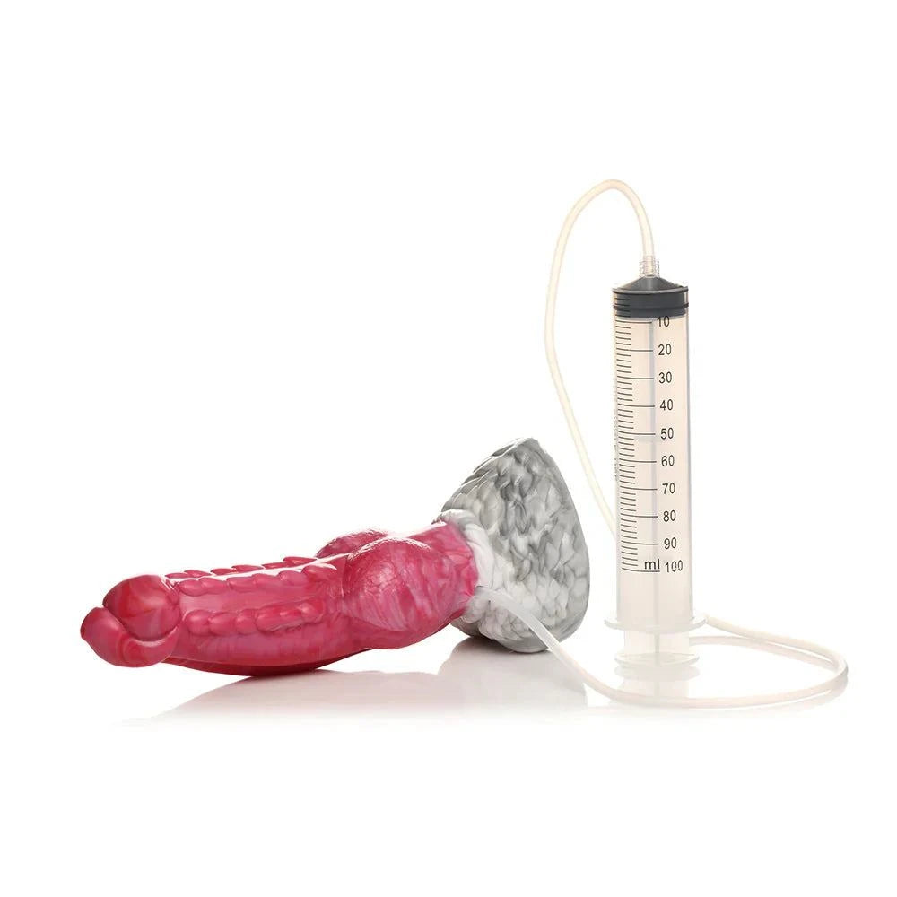 Creature Cocks Resurrector Phoenix Squirting Silicone Dildo with syringe and suction cup base.