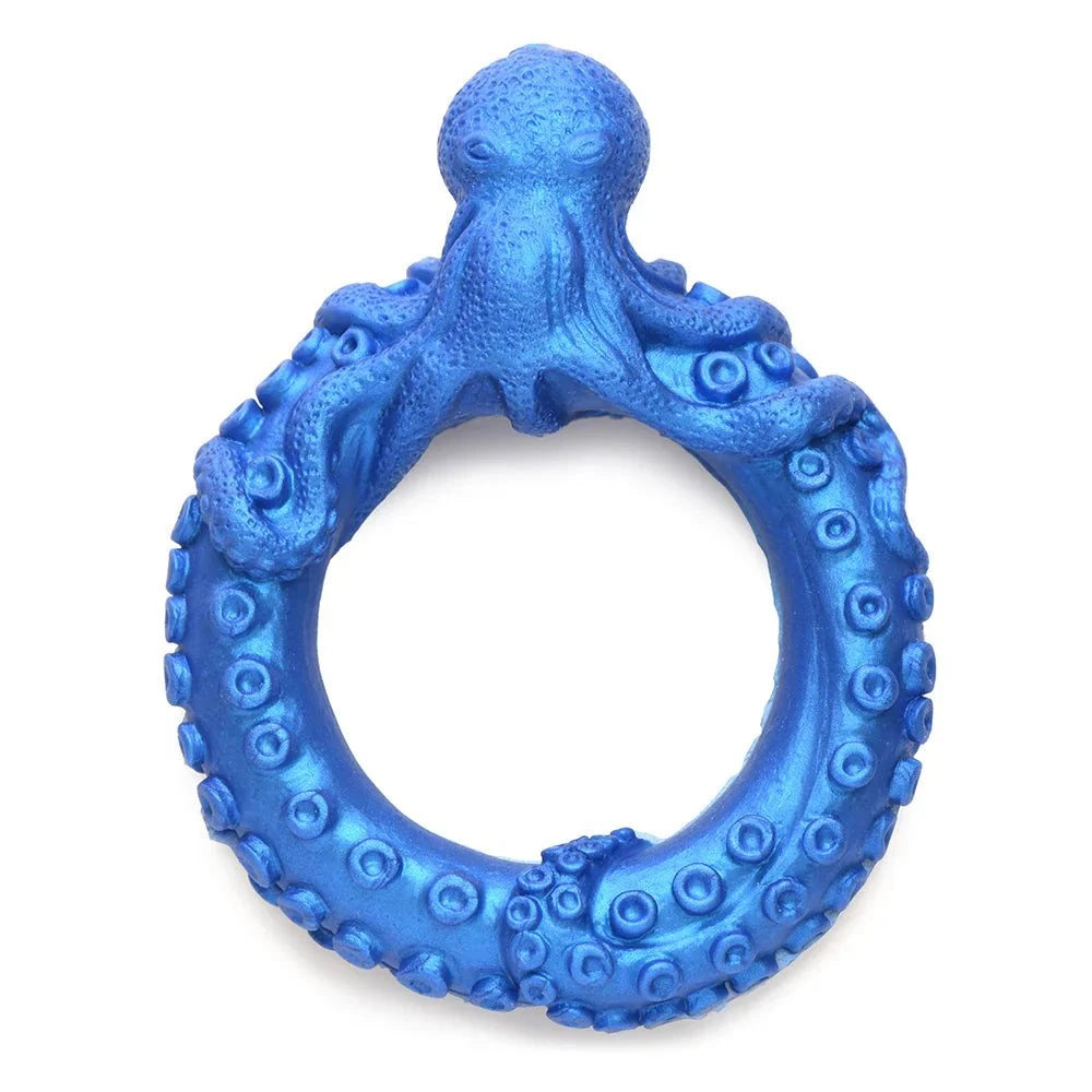 Blue silicone cock ring with octopus design by Creature Cocks Poseidon.