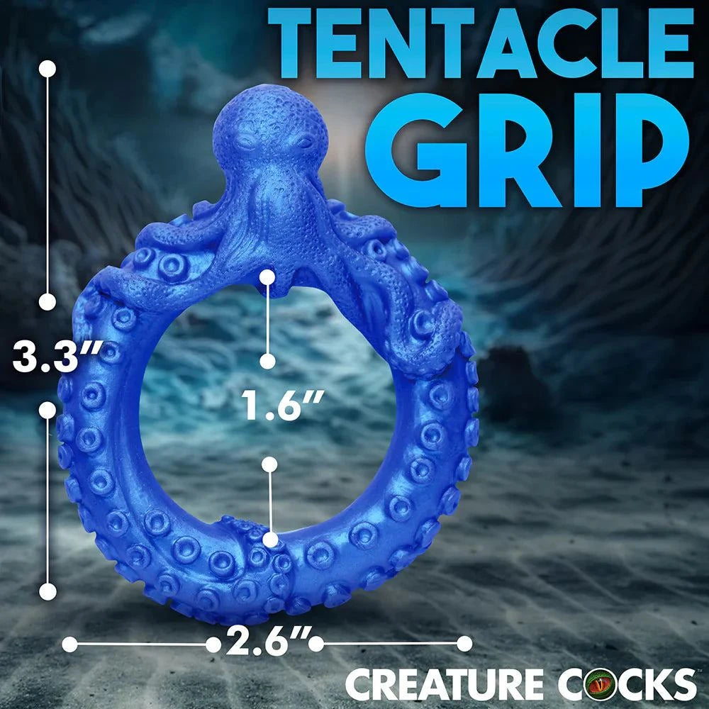 Creature Cocks Poseidon's Octo-Ring Silicone Cock Ring, blue octopus design, stretchy and body-safe.