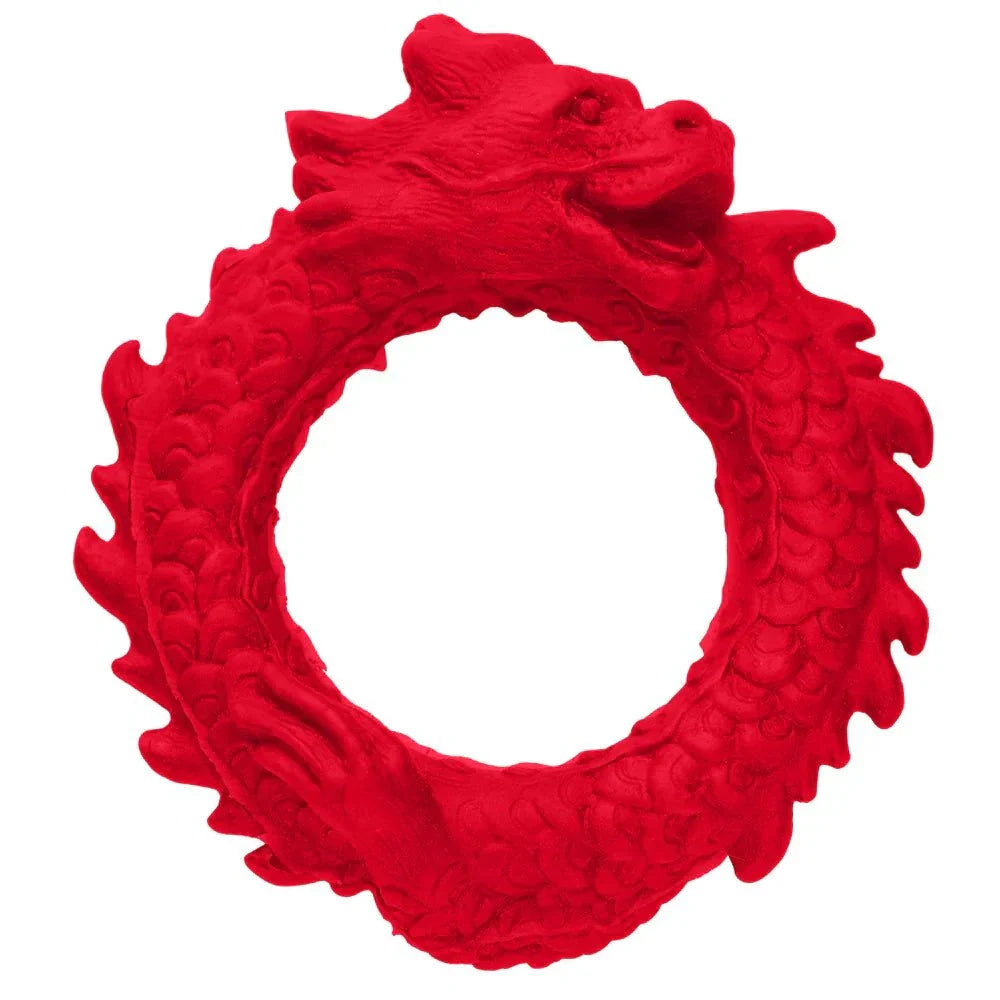 Red silicone cock ring shaped like a dragon, Creature Cocks Rise of the Dragon design for enhanced pleasure.