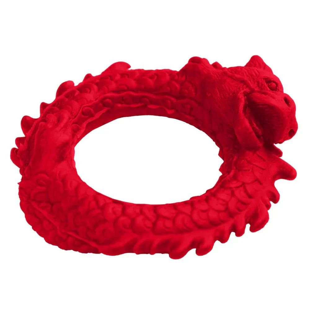 Red silicone cock ring with detailed dragon design, Creature Cocks Rise of the Dragon model