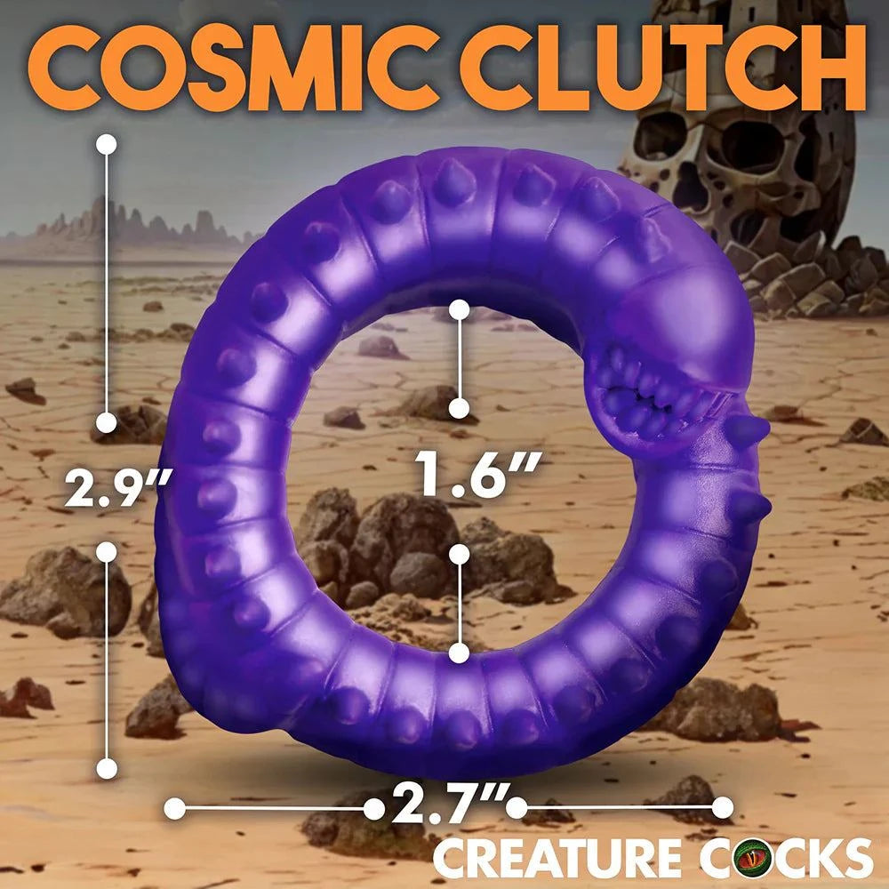 Purple silicone cock ring with spikes by Creature Cocks, enhancing pleasure and performance.