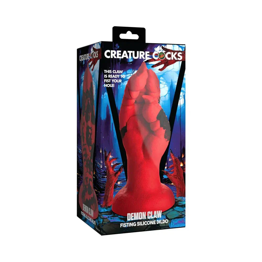 Creature Cocks Demon Claw Fisting Silicone Dildo in packaging with fantasy-themed design.