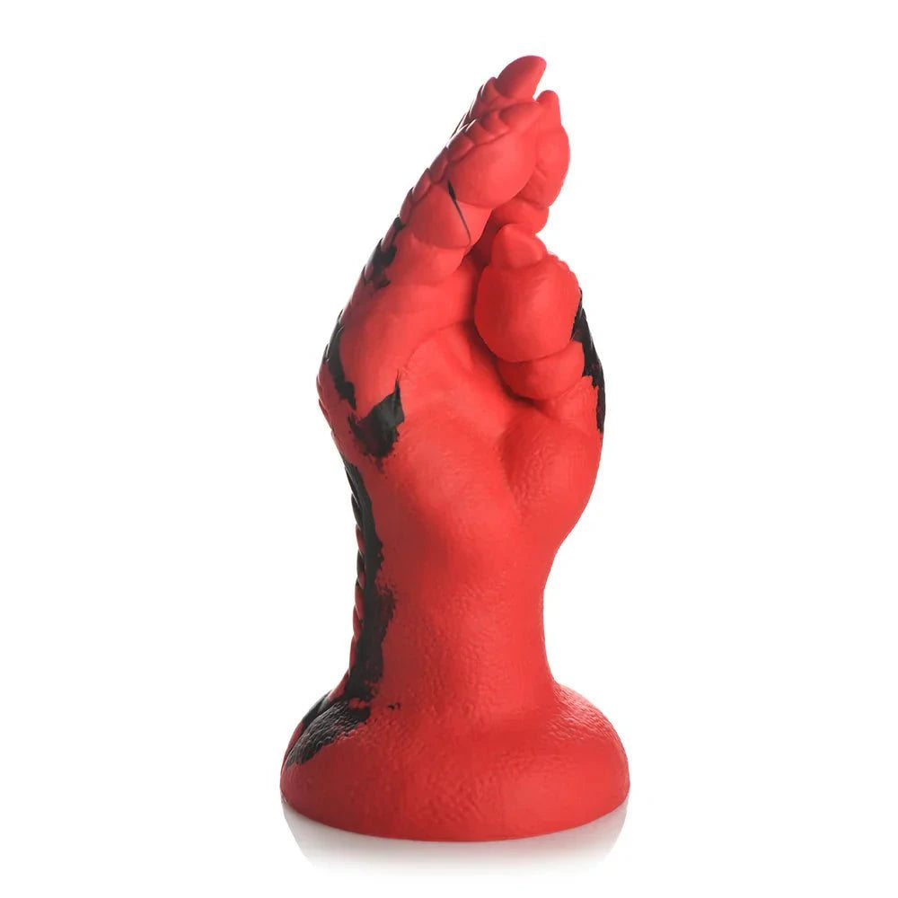 Creature Cocks Demon Claw Fisting Silicone Dildo with red, scaled texture and suction-cup base.