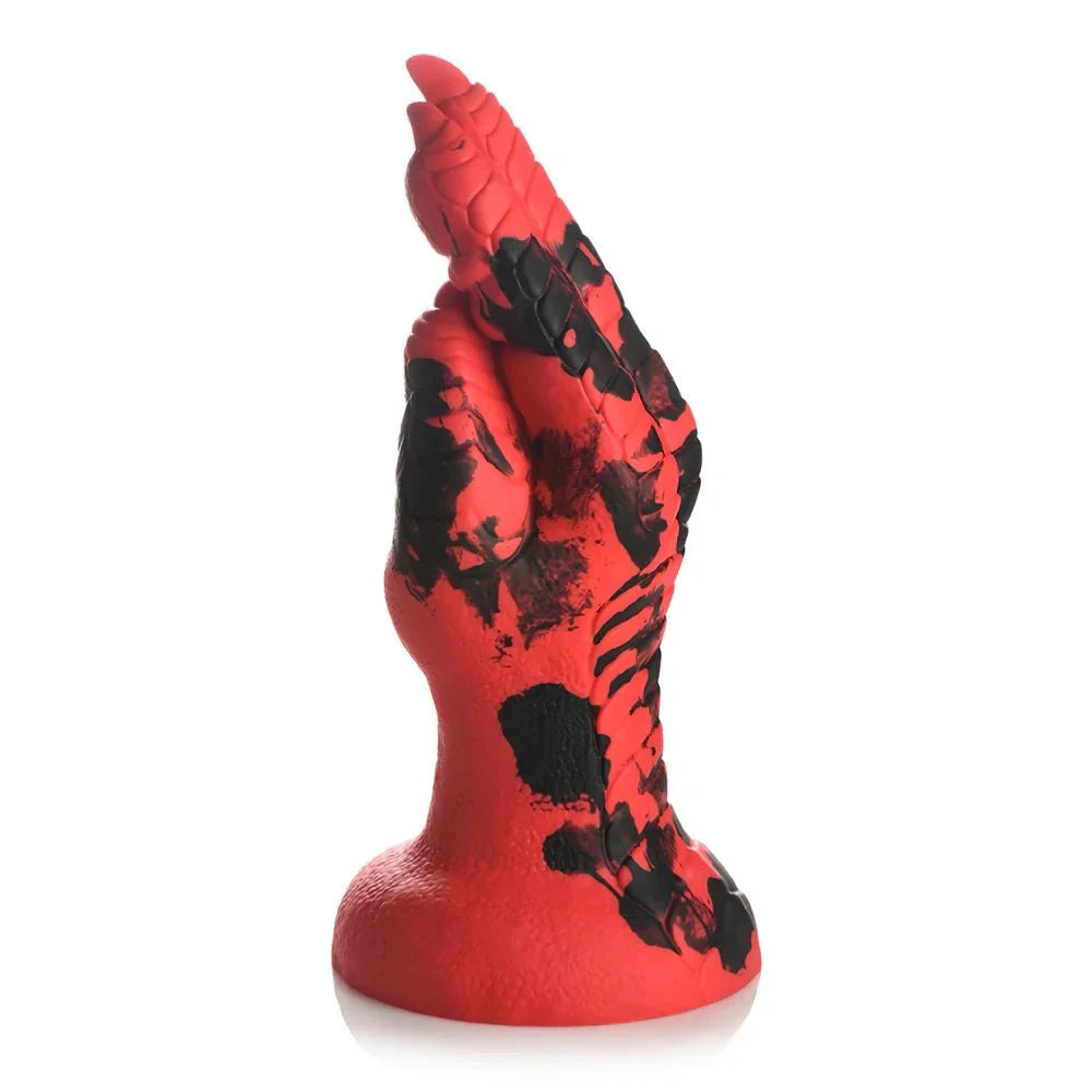 Creature Cocks Demon Claw Fisting Silicone Dildo with red scaled design and strong suction cup base.