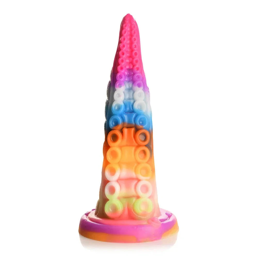 Creature Cocks Luminoctopus Glow-in-the-Dark Tentacle Dildo with colorful design and suction cup base.