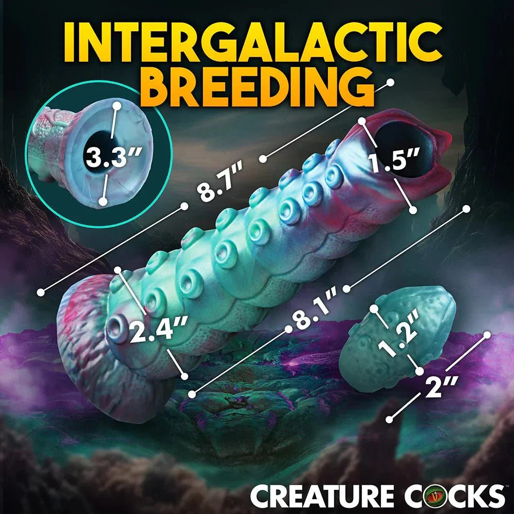 Creature Cocks Galactic Breeder Ovipositor Silicone Dildo with textured shaft and colorful design.